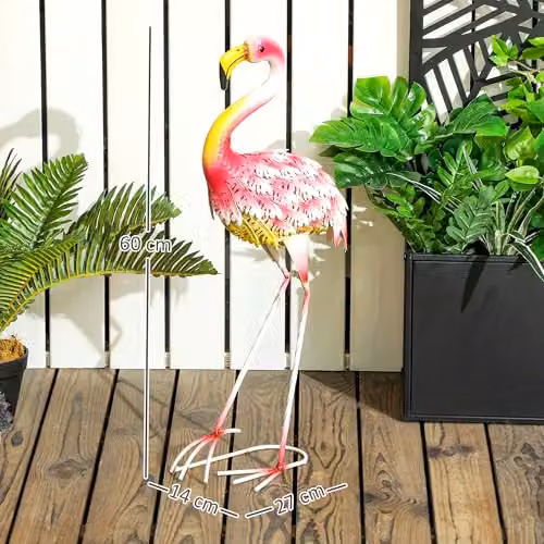Outsunny Pink Metal Flamingo Garden Statue Ornament – 5