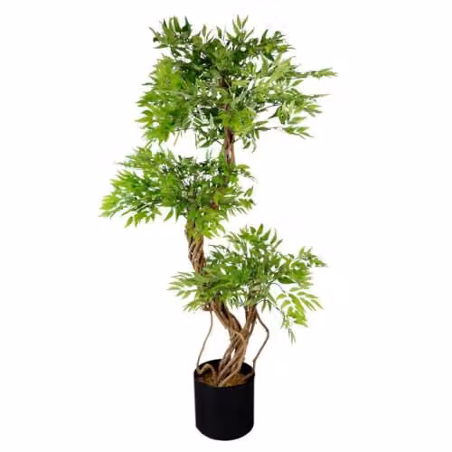 Leaf Design UK Realistic Artificial Japanese Fruticosa Ficus Tree in Green and Black, Height: 140 cm