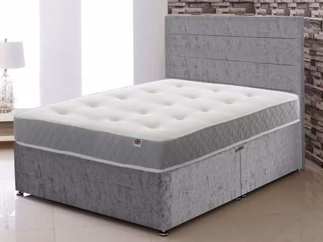 Shire Manhattan Grey Velvet Upholstered Hybrid Divan Bed, W/D/H: 120 x 200 cm