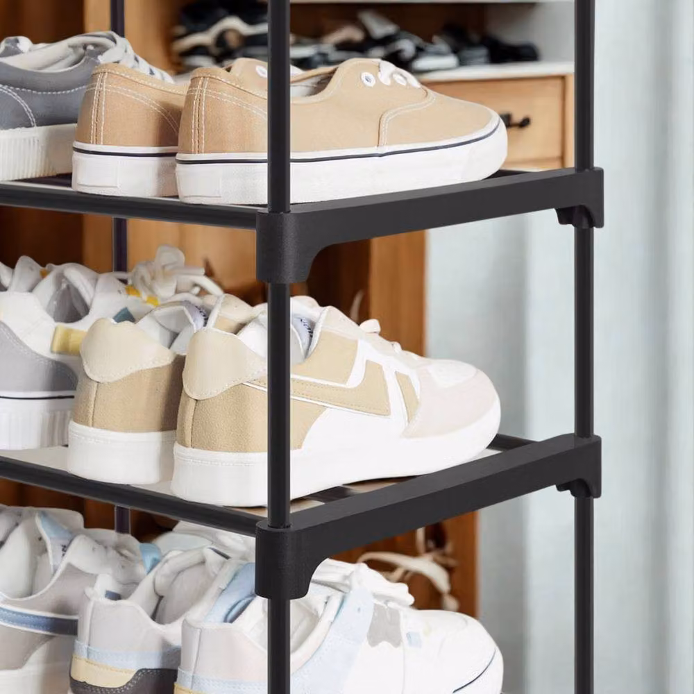 Pirlo Plush 2 Tier Black Metal Shoe Storage Rack with Slats – 3