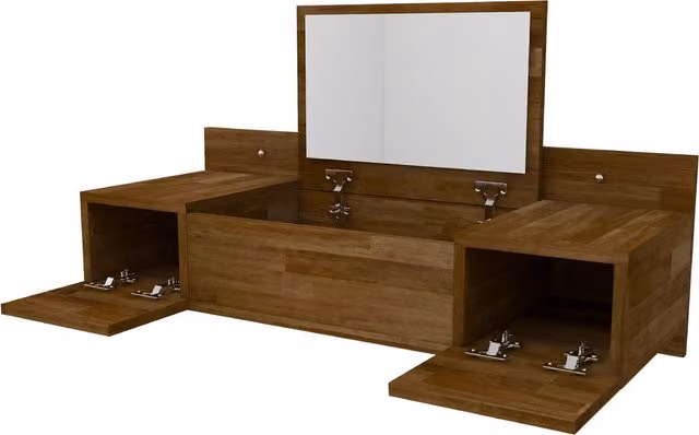 Destina Home Beryl Solid Pine Wood Handmade Vanity Dressing Table with Tri-Fold Mirror in Brown Walnut