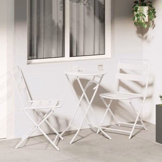 Berkfield Home 3 Piece Folding Bistro Set in White Matt Steel