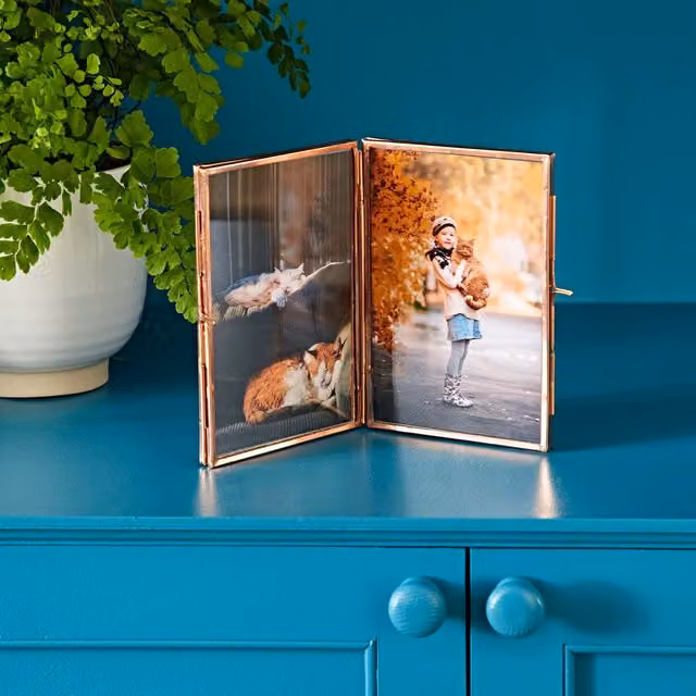 Paper High Reclaimed Glass Folded Double Photo Frame in Bronze – 1