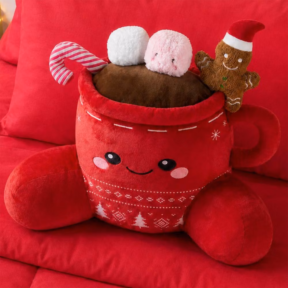 OHS Kids Festive Hot Chocolate Cuddle Cushion Backrest Reading Pillow in Red and Multicolour – 2