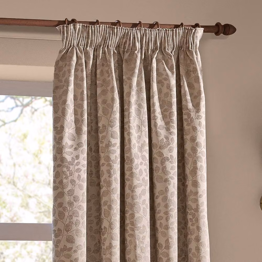 Wylder Grace Leaf Jacquard Fully Lined Pencil Pleat Curtain Pair in Beige, Width: 117 cm, Drop: 183 cm – 3