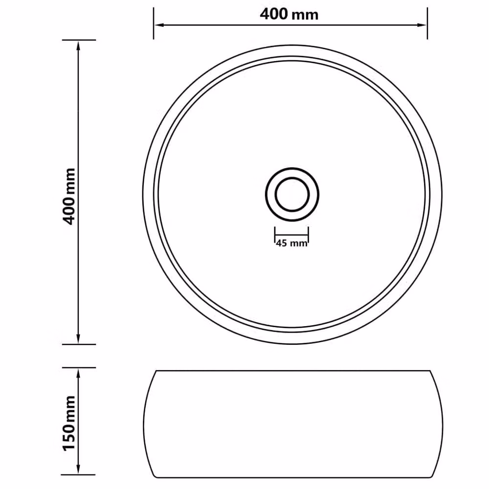 Berkfield Home Luxury Round Ceramic Wash Basin in Matt Cream, W: 40 cm, D: 15 cm, H: 15 cm – 4