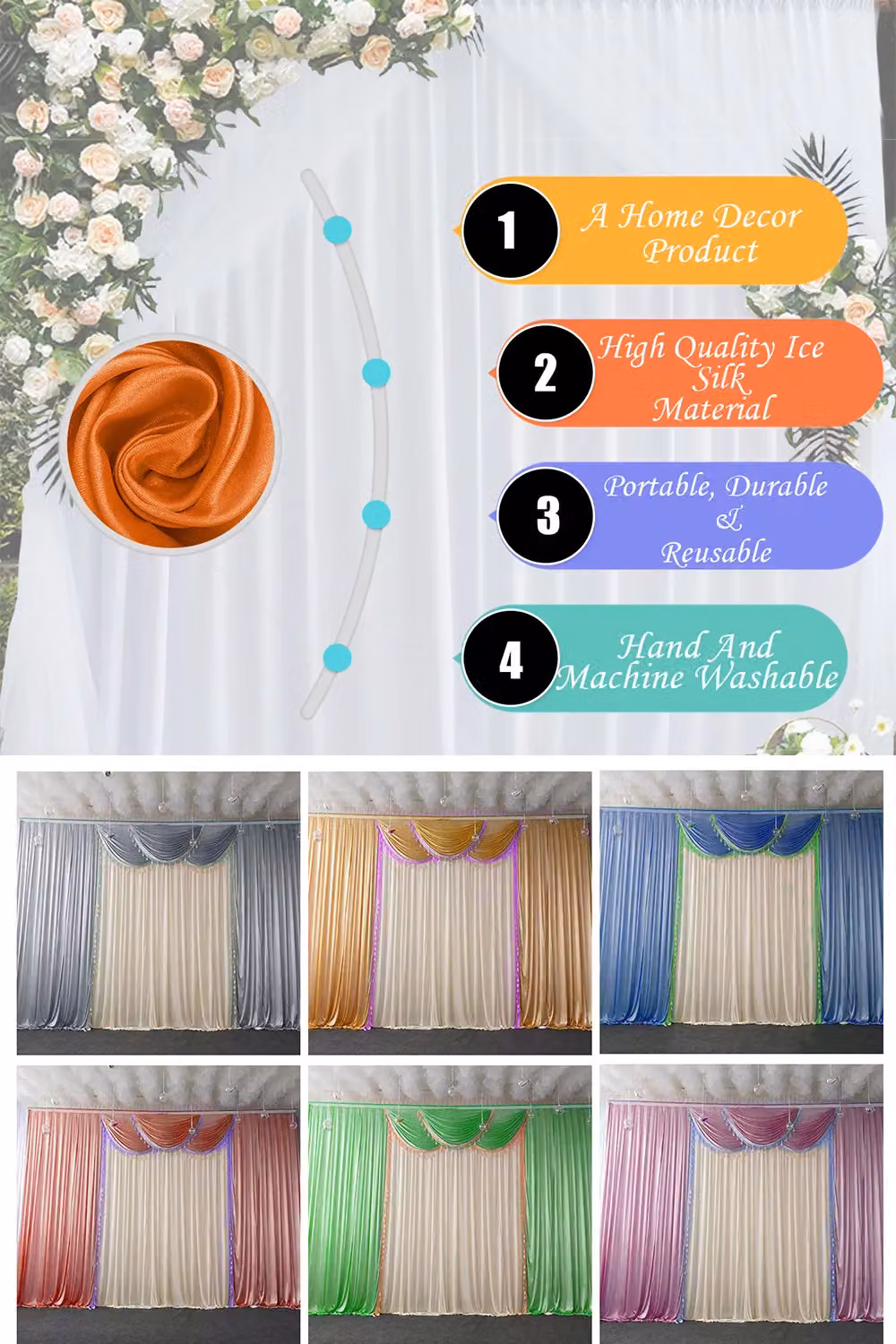 Neel Blue Orange Ice Silk Fabric for Event Decor and Backdrop, 10 Metres – 2