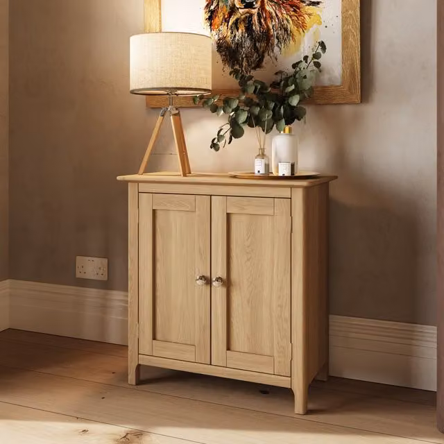FWStyle Scandinavian Oak 2 Door Compact Sideboard in Brown