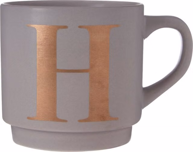 Orsina Grey Porcelain H Letter Mug with Gold Lettering