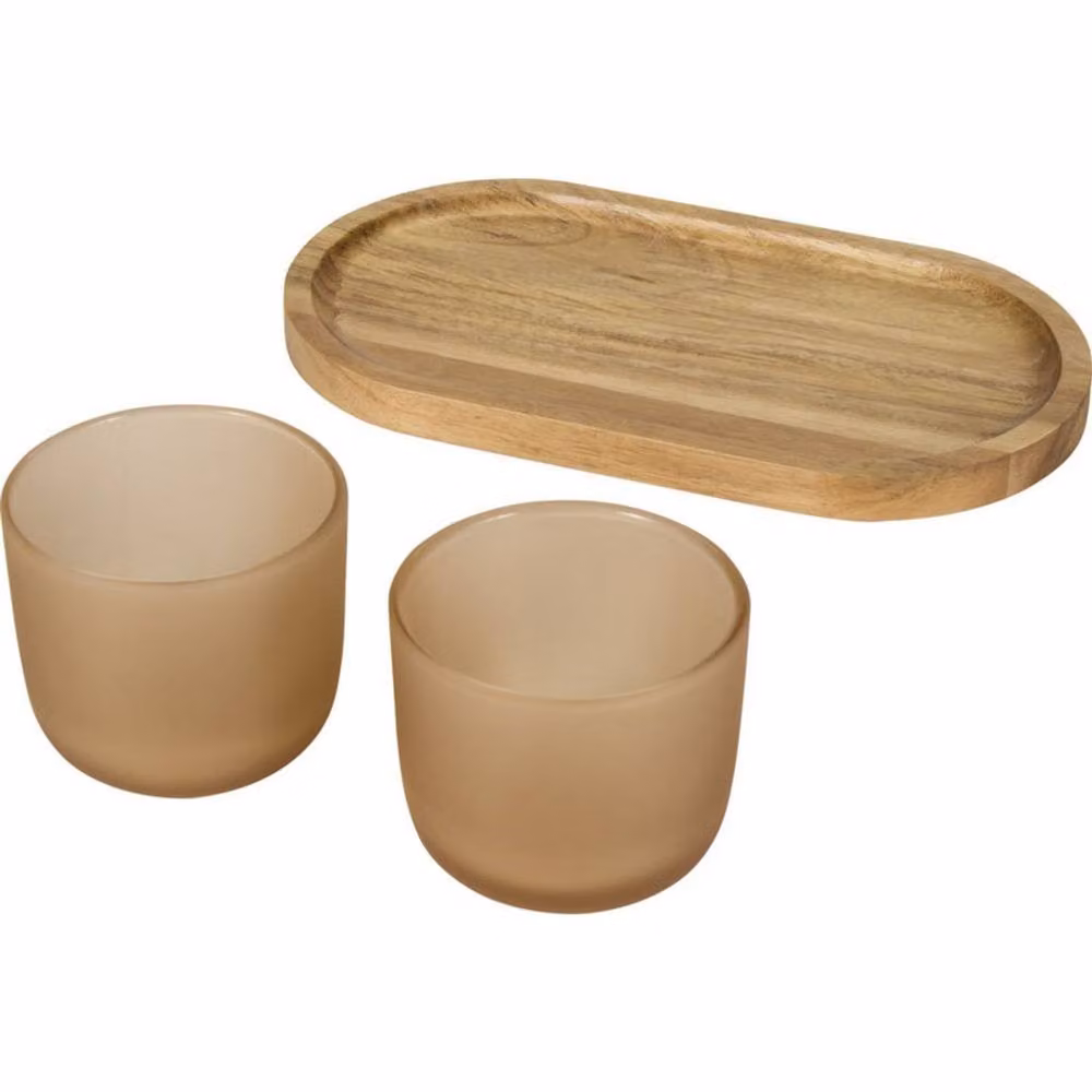 Seasons Oval Wooden and Glass Serving Tray in Beige – 2