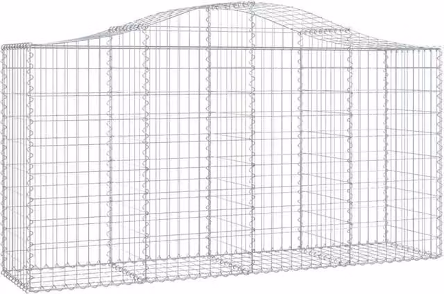Berkfield Home Decorative Arched Gabion Baskets, 8 Pieces, Galvanised Steel, Silver, W/D/H: 200 x 50 x 100/120 cm