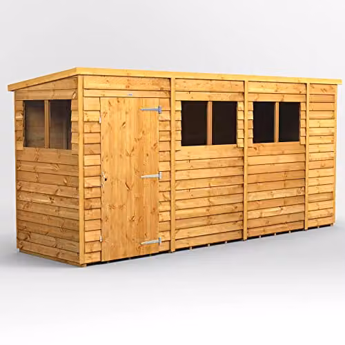 Powersheds Premium Pent Overlap Wooden Shed in Brown with Window and Floor – 1