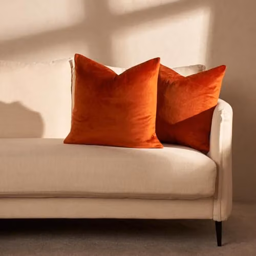 OHS Pack of 2 Matte Velvet Square Cushion Covers in Orange, W/D/H: 45 x 45 x 45 cm – 2