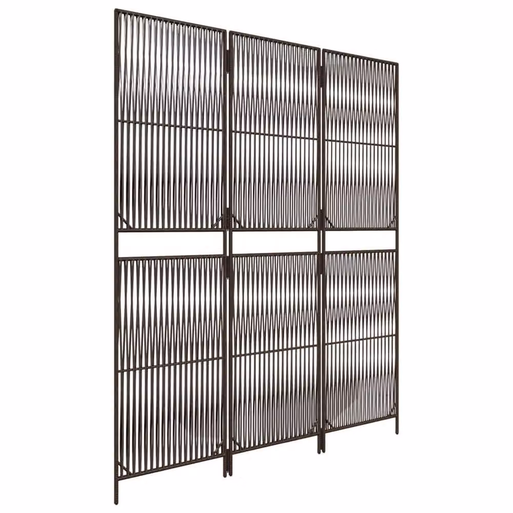 Berkfield Home 3 Panel Brown Poly Rattan and Steel Room Divider – 4