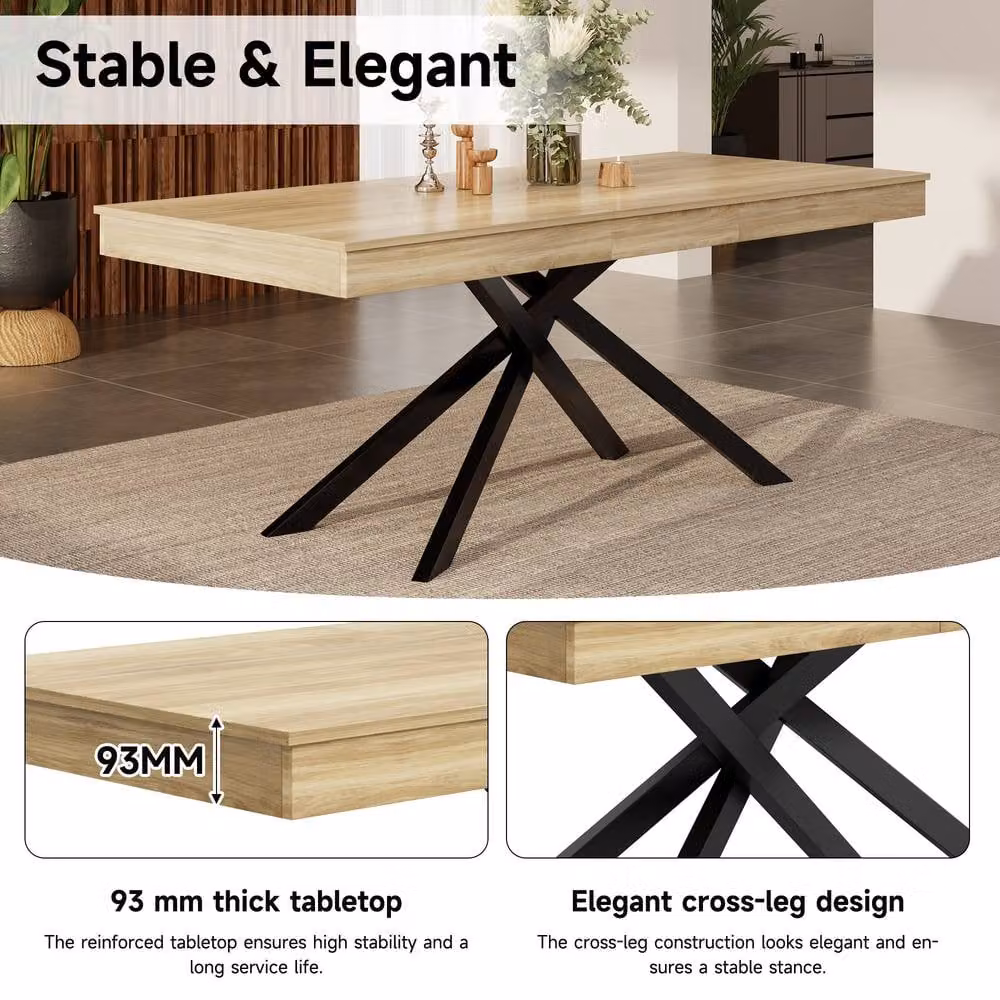 Merax Extendable Rectangular Dining Table with Metal X-Frame Legs in Brown and Black, W/D/H: 180 x 80 x 76 cm – 6