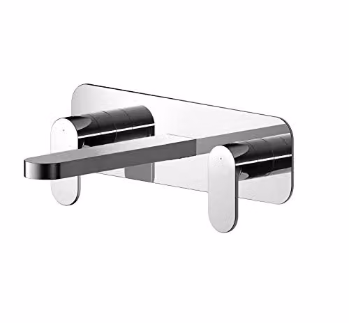 nuie BIN350 Binsey Modern Wall Mounted 3 Hole Basin Mixer Tap with Lever Handles and Plate, Chrome