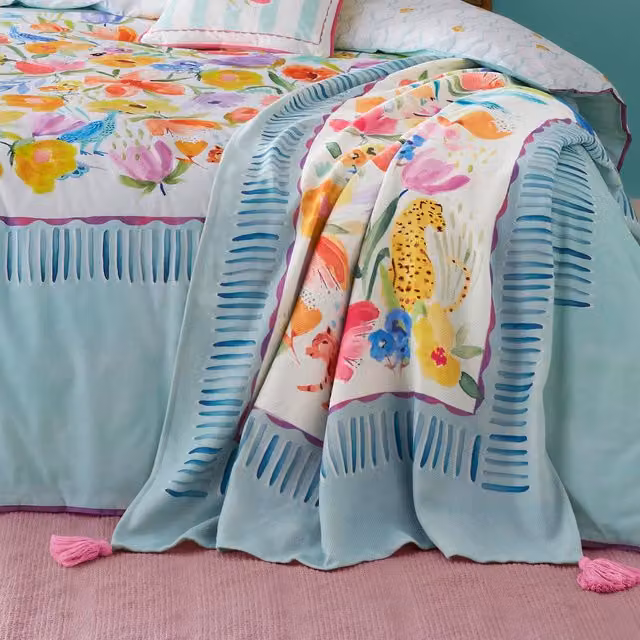 J Rosenthal & Son Appletree Style Festival Tasselled Throw in Duck Egg, W: 130 cm, D: 180 cm