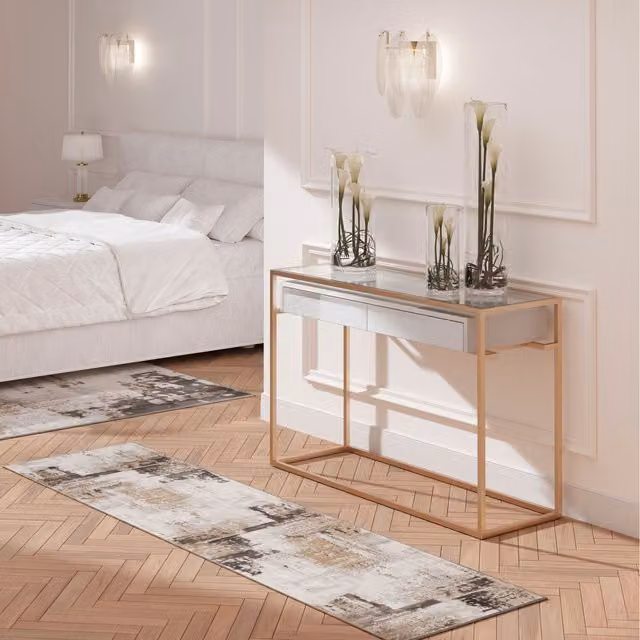 The Rug House Modern Abstract Beige Area Rug with High-Low Effect, W: 240 cm, D: 70 cm