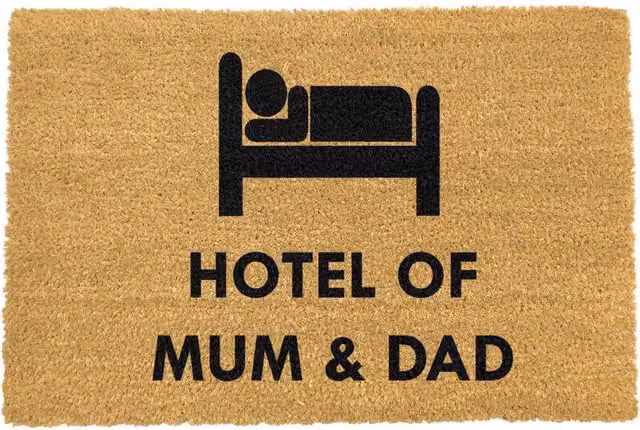 Artsy Mats Hotel of Mum Dad Doormat, Brown, Coir and Natural Rubber, Non-Slip and Weatherproof