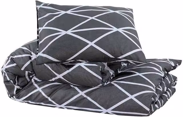 Berkfield Home Elegant Grey Cotton Duvet Cover and Pillowcase Set, W: 140 cm, H: 200 cm, Pillowcase: 60 x 70 cm – 1