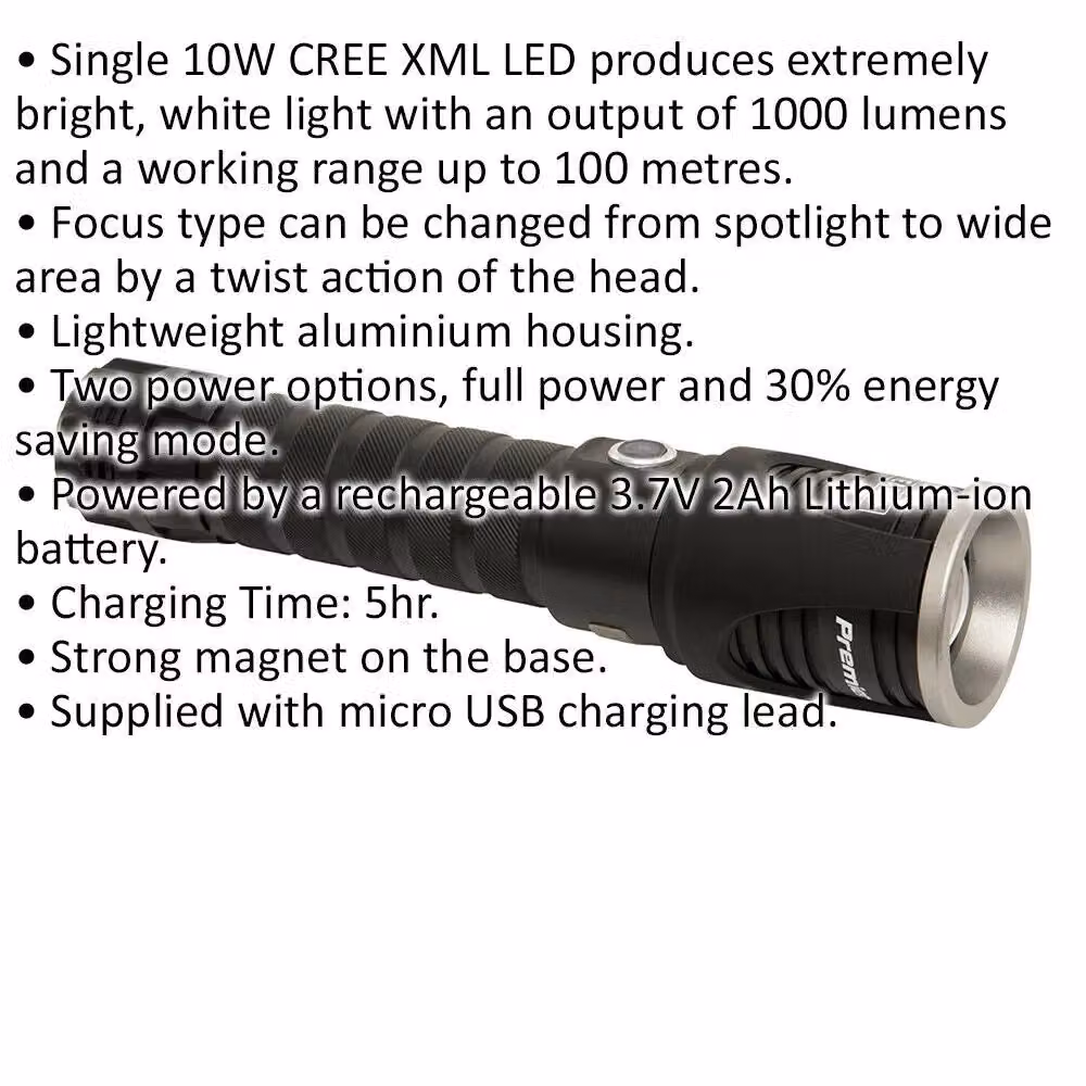 Loops Rechargeable 10W LED Aluminium Torch in Black and Multicolour – 2