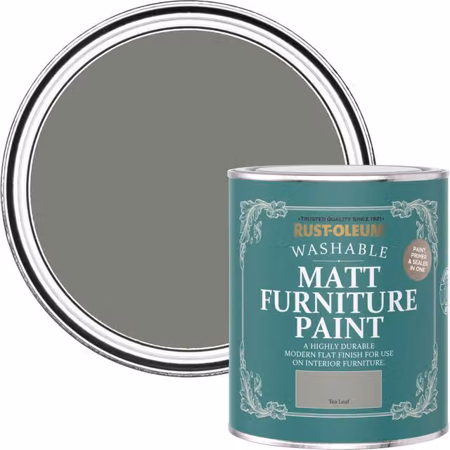 Rust-Oleum Matt Water-Based Furniture and Skirting Board Paint in Tea Leaf Grey-Green, 0.75 l – 1