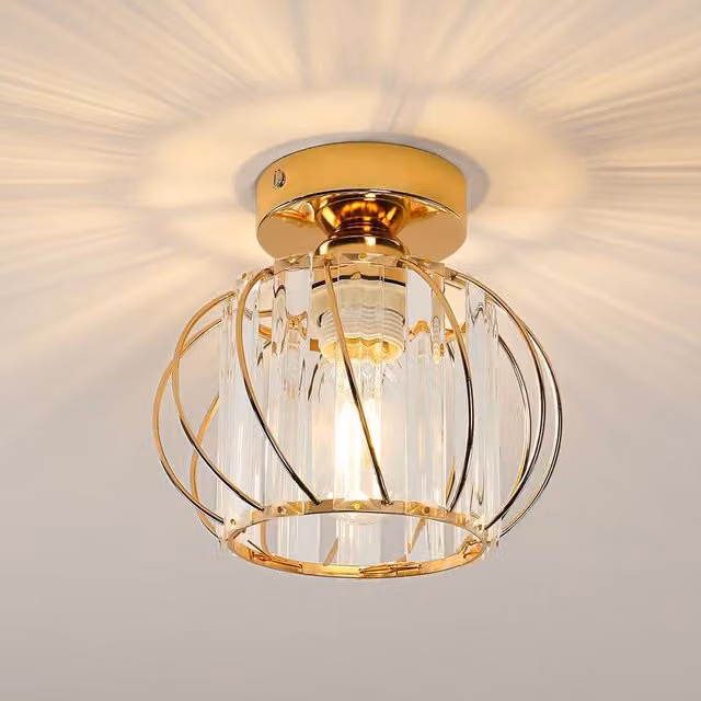 Pheashine Modern Crystal Ceiling Light in Gold with E27 Bulb Included, Diameter: 19 cm