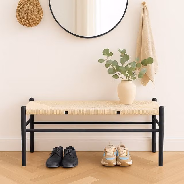 Nicholas Winter Scandinavian Style Beech Wood Dining Bench in Black