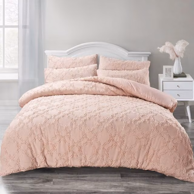Intimates Shabby Chic Allover Tuft Microfibre Duvet Cover and Pillowcase Set, Pink, W: 140 cm, L: 200 cm