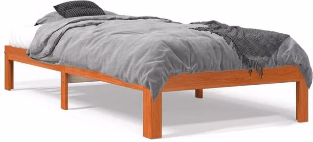 Berkfield Home Small Single Solid Wood Pine Bed Frame in Waxed Brown, W/D/H: 75 x 190 cm – 1