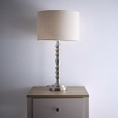 K LIVING Rosa Table Lamp in Silver with Beige Fabric Shade