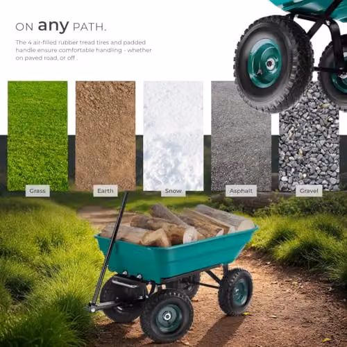 tectake Garden Cart with 52L Tilting Function and Steel Frame in Green, 120 kg Capacity – 5