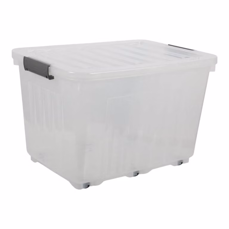 KORVIXA Pack of 5 Transparent 72L Plastic Storage Boxes with Wheels and Lids