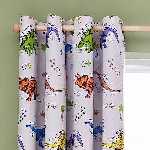 Catherine Lansfield Prehistoric Dinosaur Reversible Eyelet Curtains, Multicolour, W: 168 cm, H: 183 cm – 2