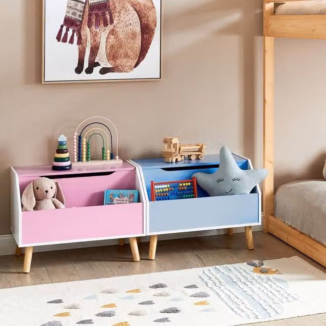 Wyld and Coco Pink Kids Storage Box with Soft-Close Lid and Rubberwood Legs – 1