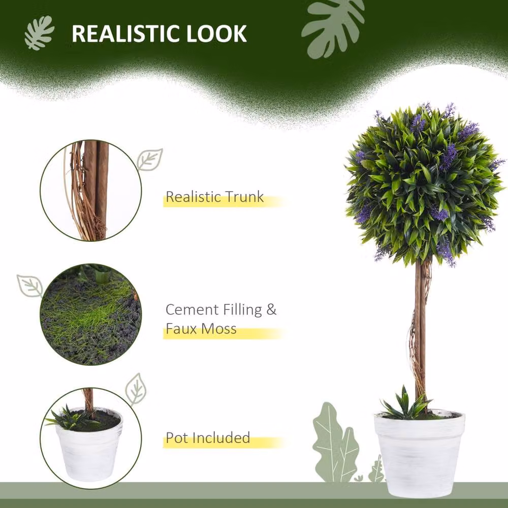 Wyld Haus Keado Set of 2 Artificial Purple Lavender Ball Trees in Green Pots, Height: 60 cm – 4