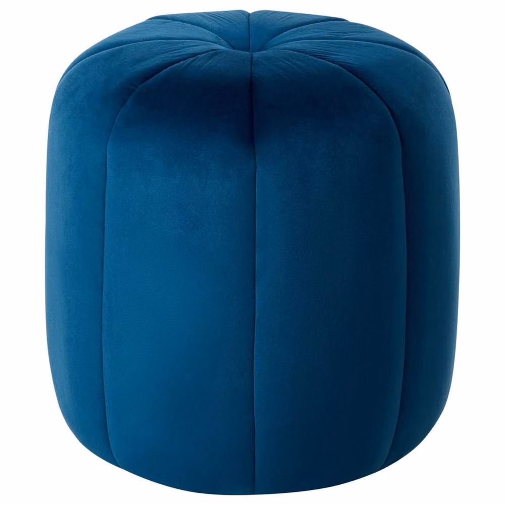 Wyld and Coco Blue Velvet Round Pouffe Compact Footstool and Accent Seat – 2
