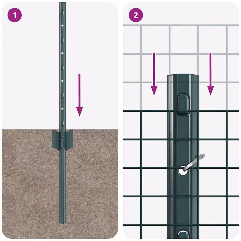 Berkfield Home Green Steel Welded Wire Fence with 5 U-Profile Posts, W: 10 m, H: 0.6 m – 5