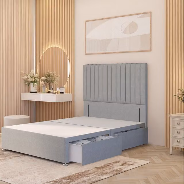 Somnior Beds Ltd Verona Divan Bed Base with Drawers and Upholstered Frame in Green Linen Fabric, W/D/H: 180 x 200 cm