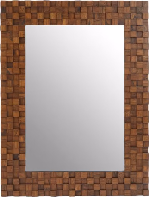 Orsina Rustic Geometric Rectangular Wood Wall Mirror in Brown, H 122.0 cm x W 91.0 cm