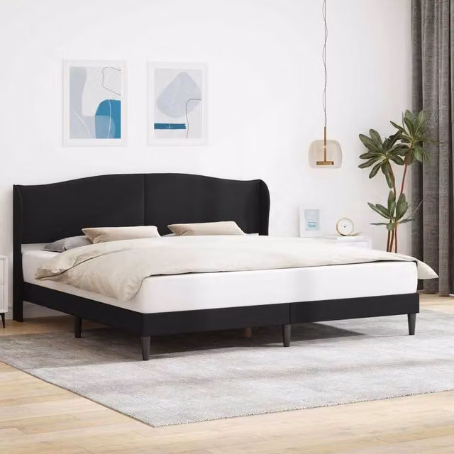 Berkfield Home Modern Upholstered Bed Frame with Headboard in Black Faux Leather W/D/H: 180 x 200 cm – 1