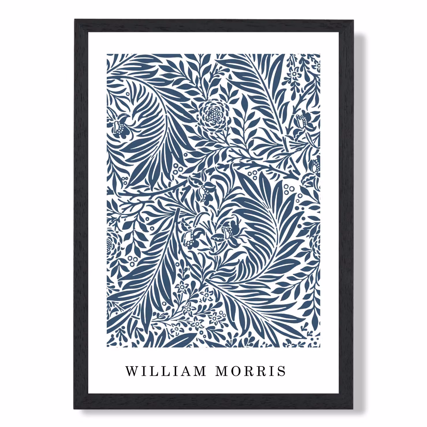 ARTZE Vintage William Morris Larkspur Floral Art Print in Navy and White with Black Frame – 2