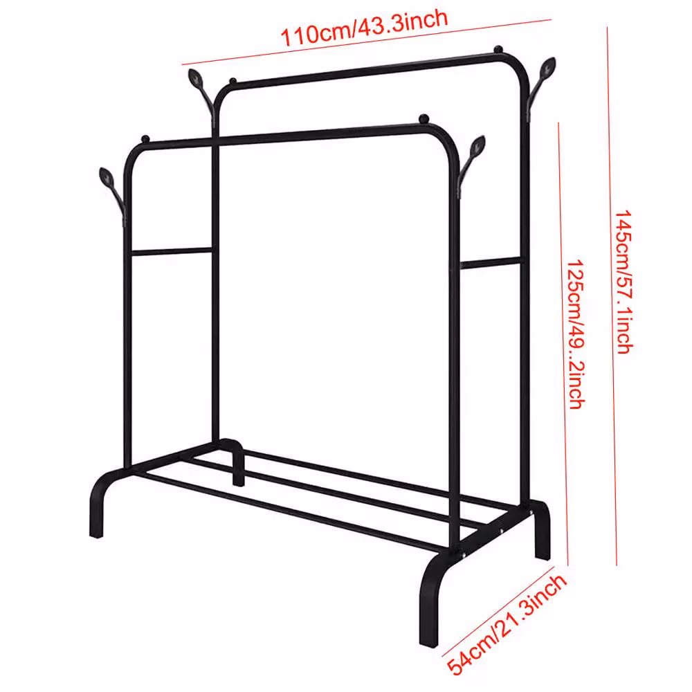 SPETLEK Double Garment Rack Freestanding Clothes Rail with Shoe Storage Shelf in Matt Black, H 145.0 x W 110.0 x D 20.0 cm – 2