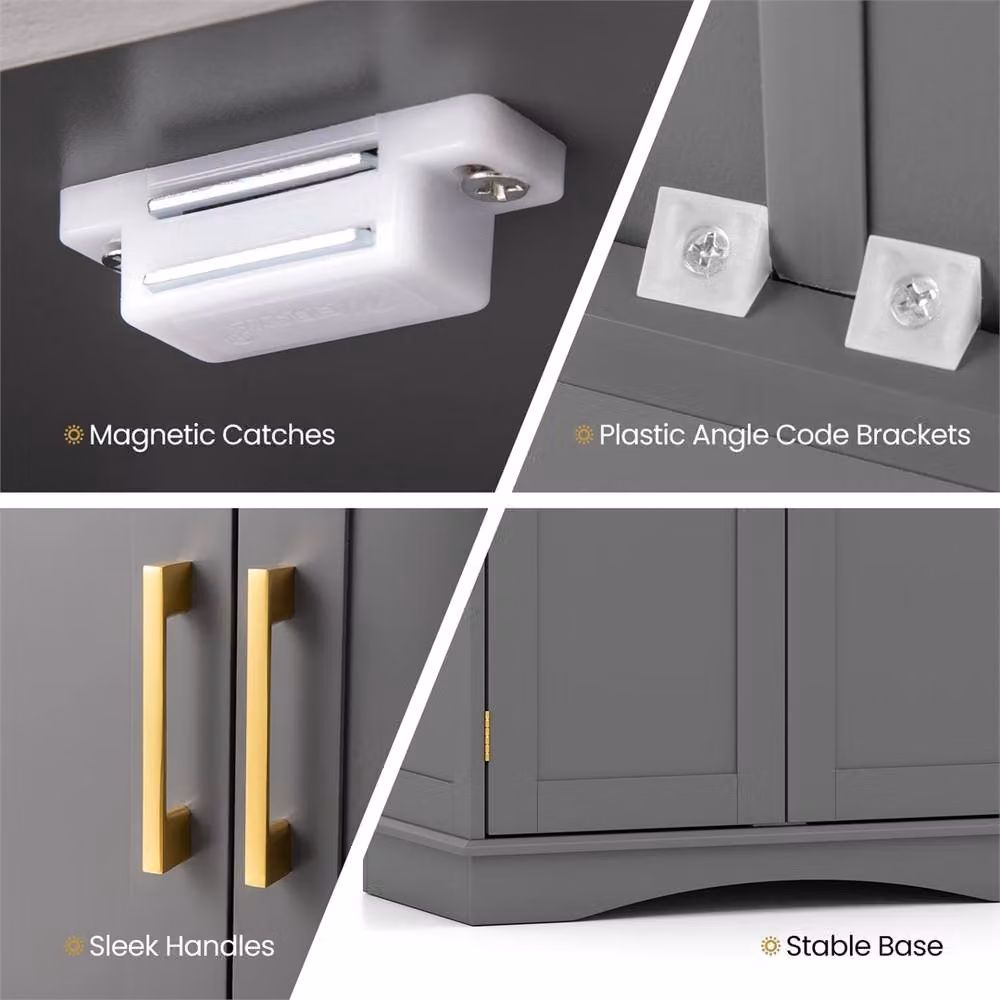 FORGEVIO Modern Freestanding Kitchen and Bathroom Storage Cabinet in Matt Grey with Hinged Doors and Internal Shelves – 4