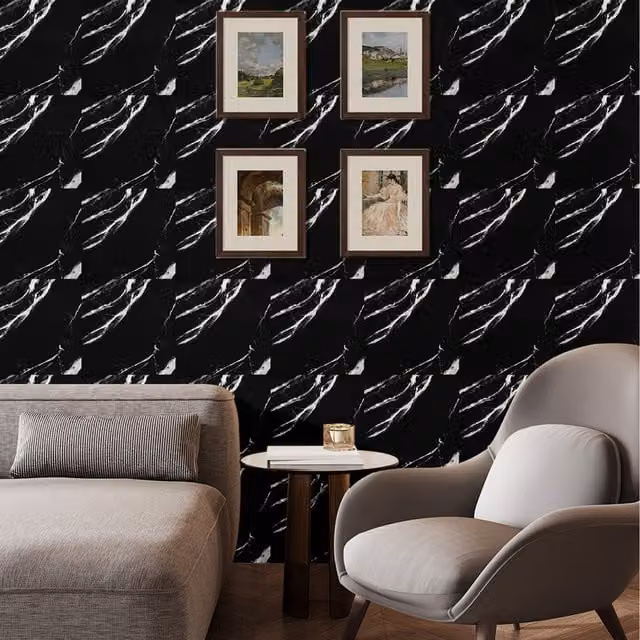 Livingandhome Set of 10 Abstract Marble PVC Wall Stickers in Black and White