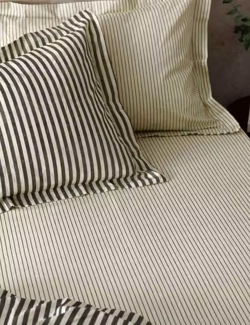 YARD Hebden Striped Pure Cotton Fitted Sheet, Black, W: 180 cm, D: 200 cm