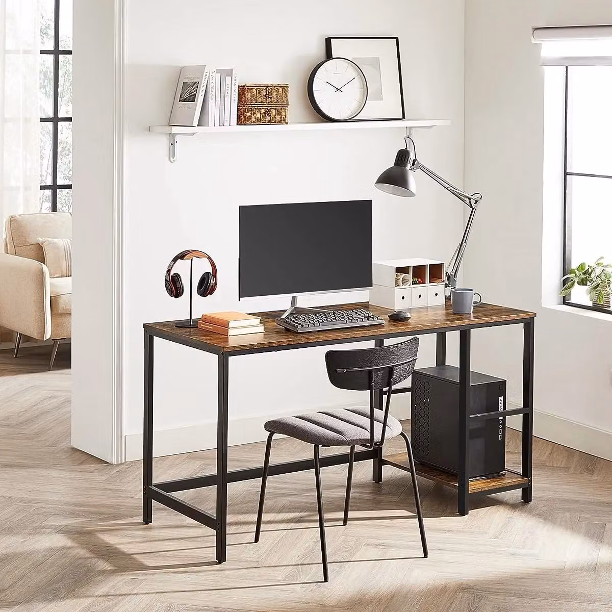 VASAGLE Industrial Computer Desk in Brown for Home Office or Bedroom, W: 140.0 cm, D: 50.0 cm, H: 75.0 cm – 2