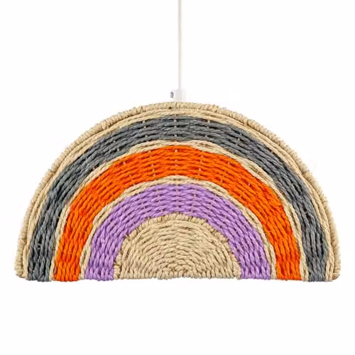 Happy Homewares Multicolour Orange and Grey Modern Rattan Dome Ceiling Pendant Light Shade, W/D/H: 32 x 18 x 12 cm – 1