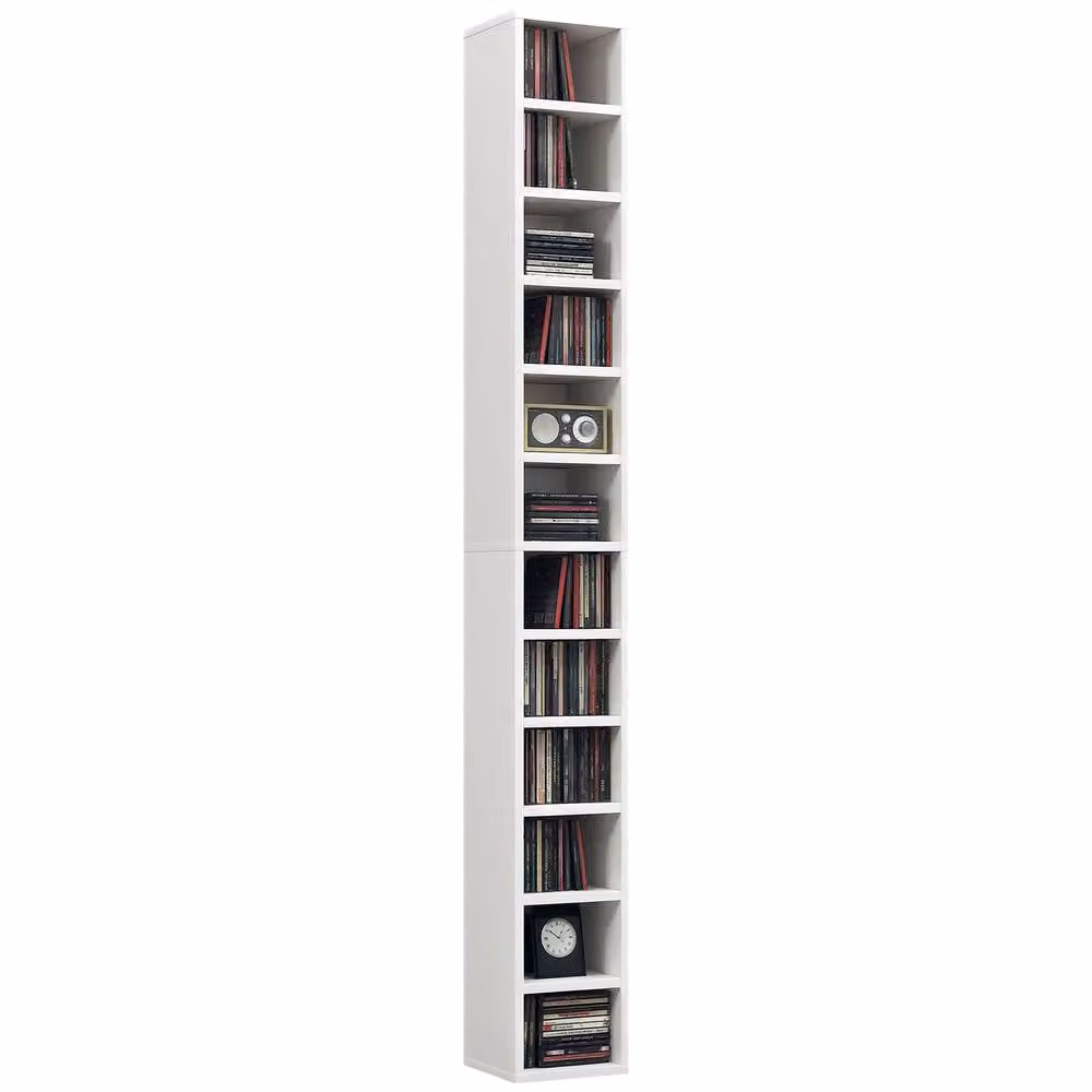HOMCOM 204 CD Storage Tower White Tall Bookcase with 12 Cubes, Height: 182.88 cm – 2