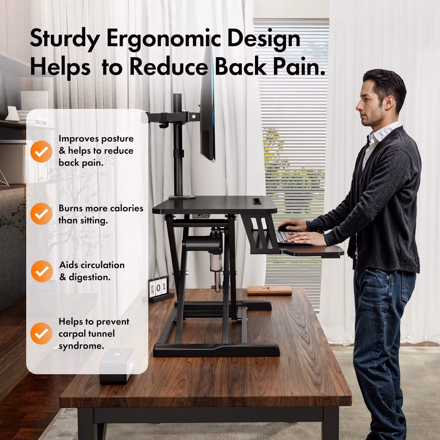 VonHaus Height Adjustable Two Tier Electric Desk Converter with Keyboard Shelf in Black – 4